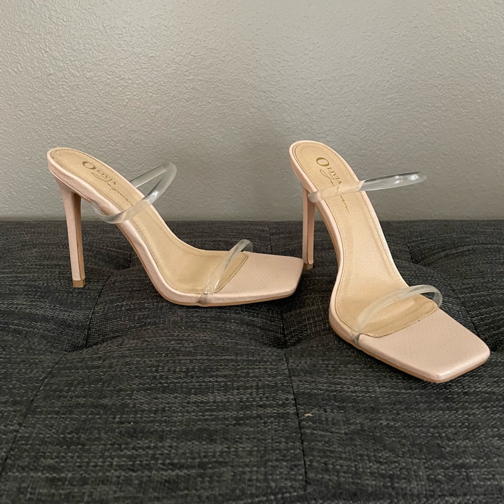 Clear strappy nude heels